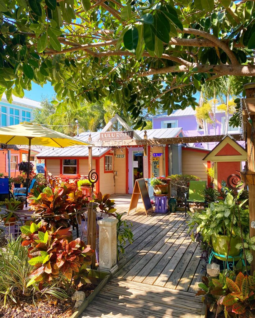 Image of the colorful cottages in downtown Jensen Beach known as the Art Colony